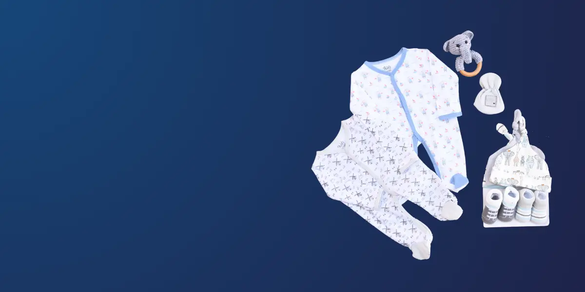 Section banner: sleepsuit set on navy