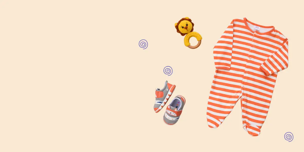 Hero banner: striped romper and sneakers on peach