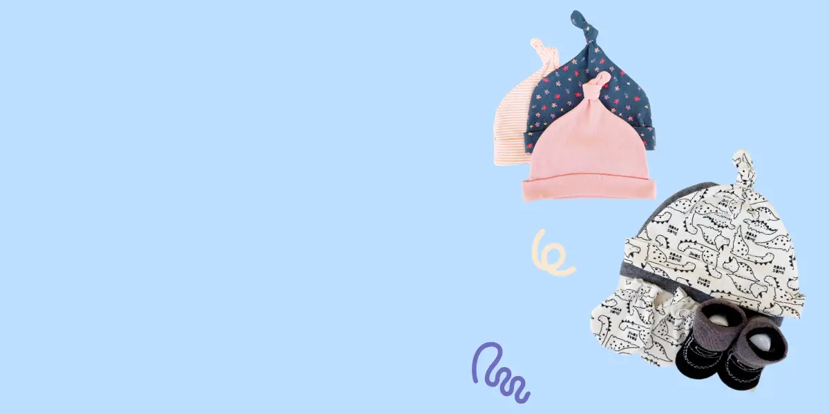 Hero banner: knot caps and booties on sky blue