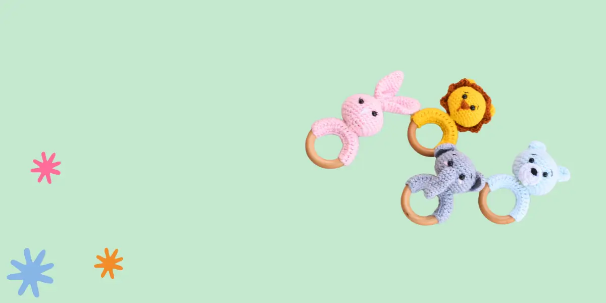 Hero banner: crochet rattles on mint
