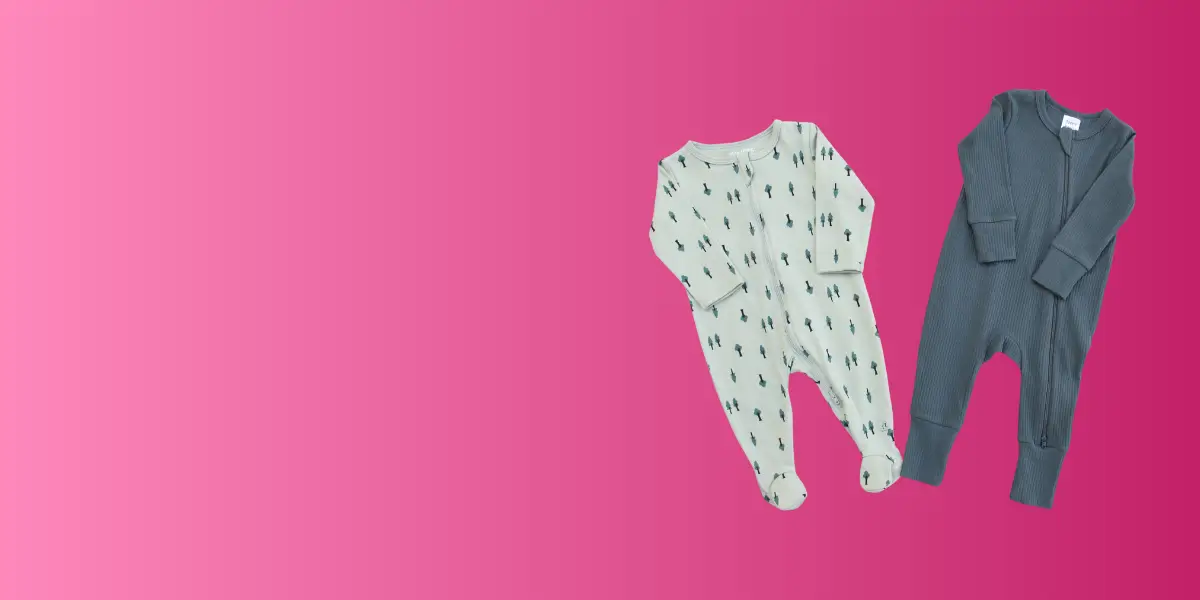 Section banner: footed rompers on magenta