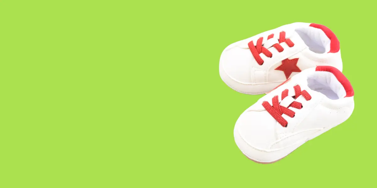 Section banner: baby sneakers on lime